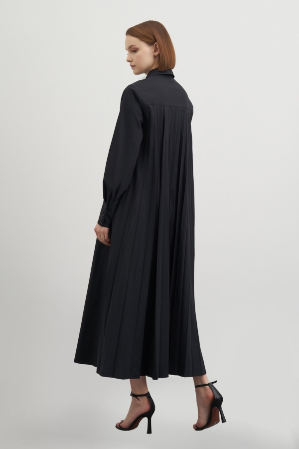 Miori - Miori Berlin Pliseli Pamuklu Elbise Siyah