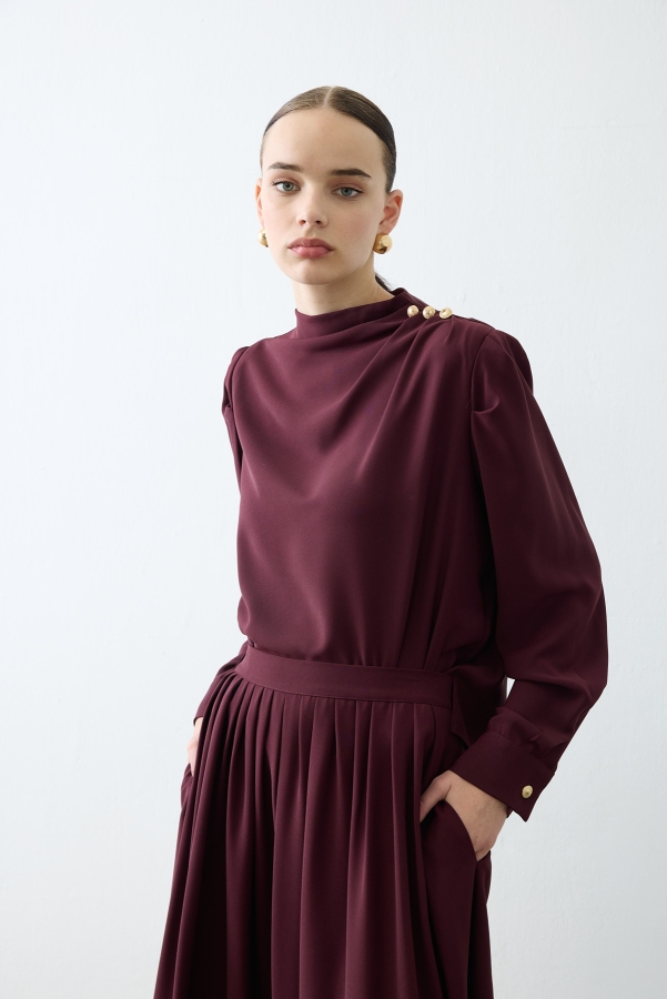 Miori Bois Etekli Krep Takım Bordo
