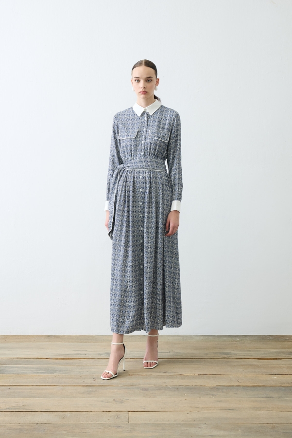 Miori - Miori Dove Rayon Viskon Elbise Mavi