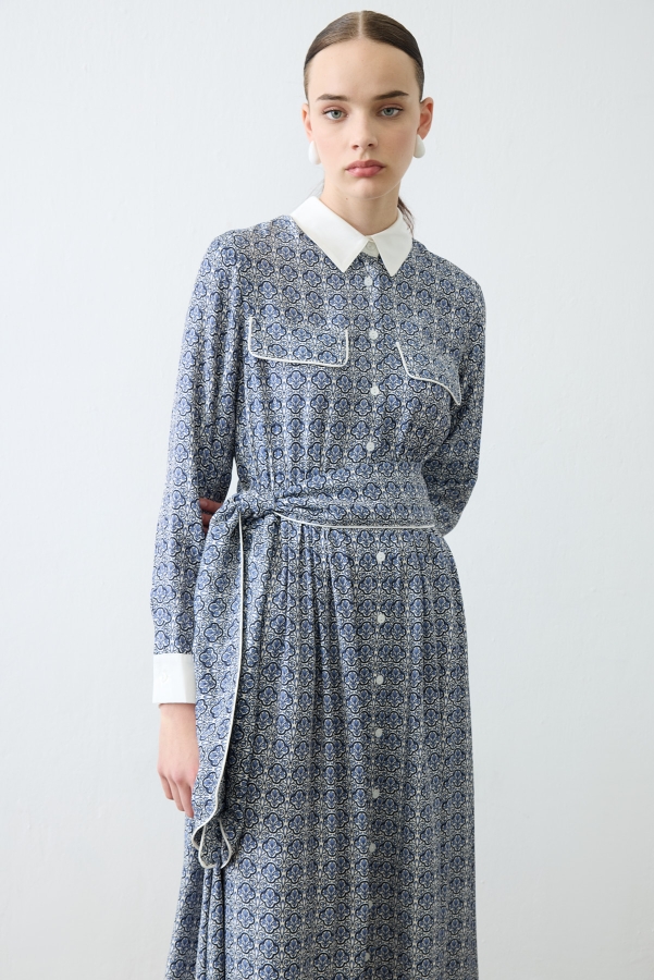 Miori Dove Rayon Viskon Elbise Mavi