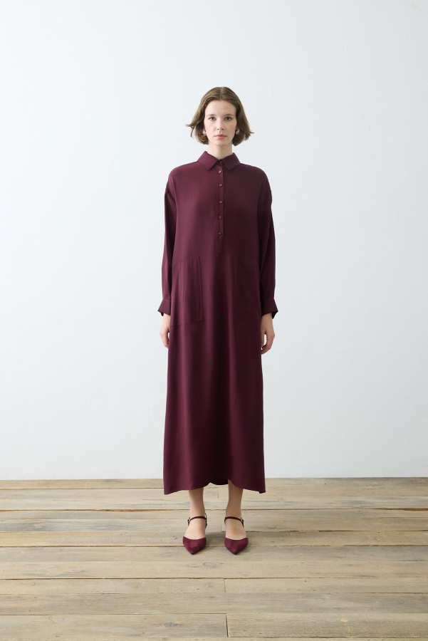 Miori Monaco Modal Elbise Bordo