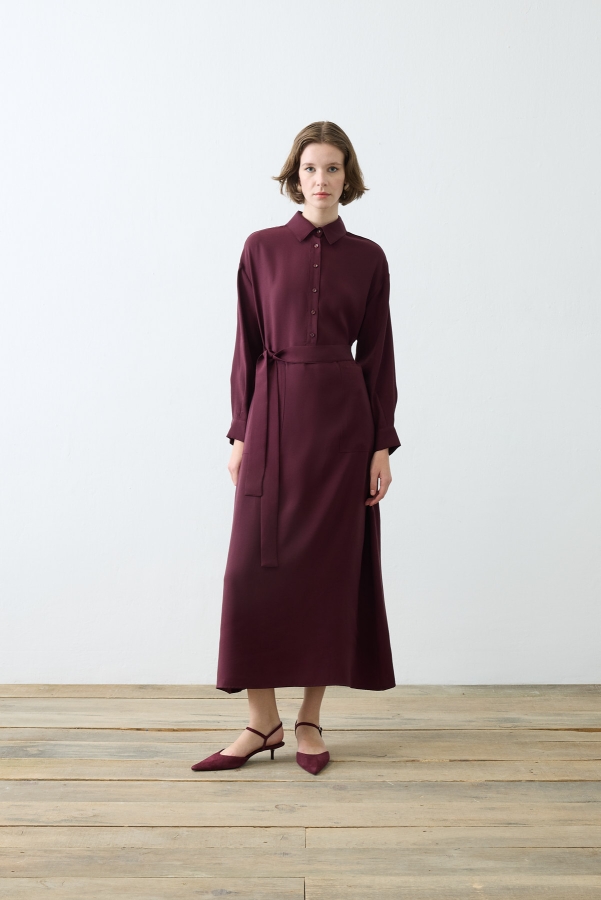 Miori - Miori Monaco Modal Elbise Bordo