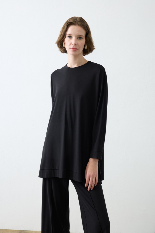 Miori Parma Rayon Modal Pantolonlu Takım Siyah