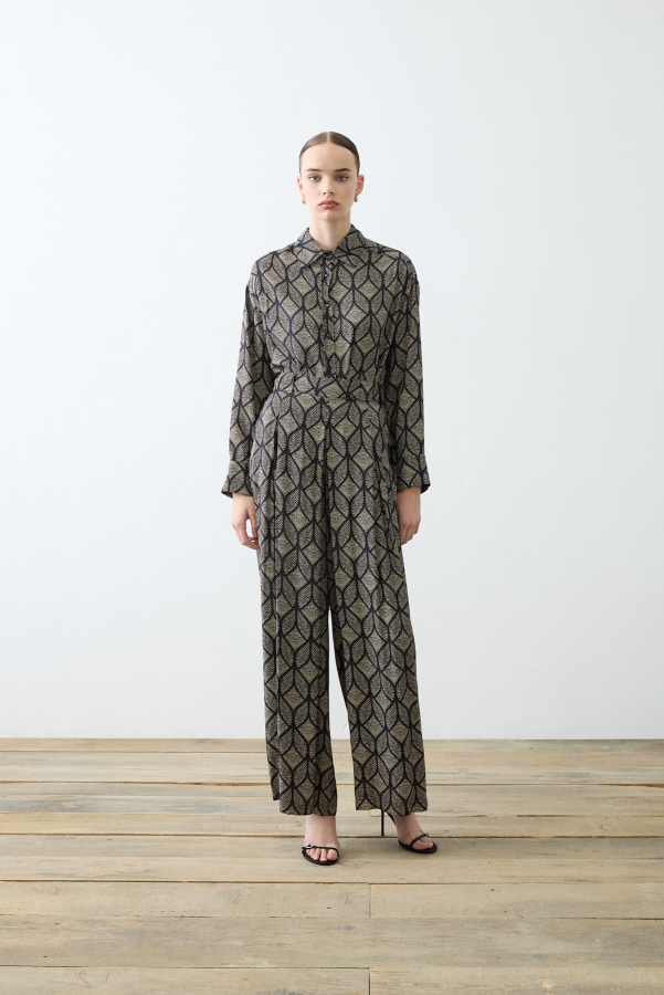Miori - Miori Torino Pantolonlu Rayon Viskon Takım Siyah